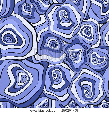 Wavy Deformed Spots. Blue Abstract Background. Seamless Pattern With Distorted Circles. Vector Psych