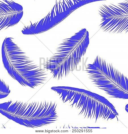 Vector Feathers. Tropical Seamless Pattern With Exotic Jungle Plants. Coconut Tree Leaf. Simple Summ