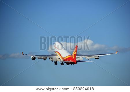Amsterdam The Netherlands - May 3rd 2018: B-1340 Suparna Airlines Boeing 747-400f Takeoff From Polde
