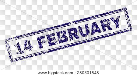 14 February Stamp Seal Print With Rubber Print Style And Double Framed Rectangle Shape. Stamp Is Pla