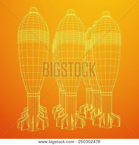 Missile, Nuclear Bomb Or Mortar Mine Wireframe Low Poly Mesh Vector Illustration