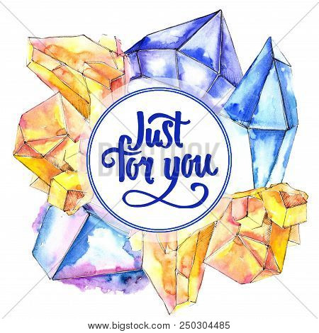 Colorful Diamond Rock Jewelry Mineral. Frame Border Ornament Square. Geometric Quartz Polygon Crysta