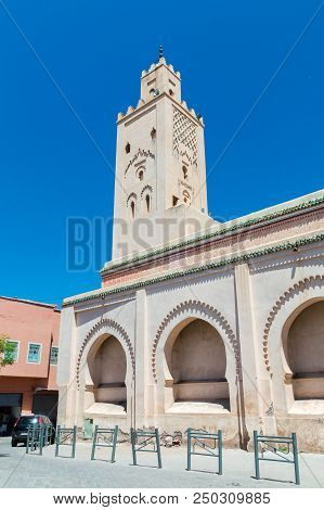 Marrakech, Morocco - June 3, 2018: Grande Mosque Bab Doukkala.