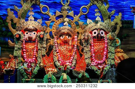 Durgapur, West Bengal, India. July 2018. Idols Of Jagannath Balaram Suvadra At Rath Yatra Festival D