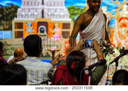 July 2018, Durgapur, West Bengal, India. Devotees Clicking Photos Of A Purohit Panda At Rath Yatra F
