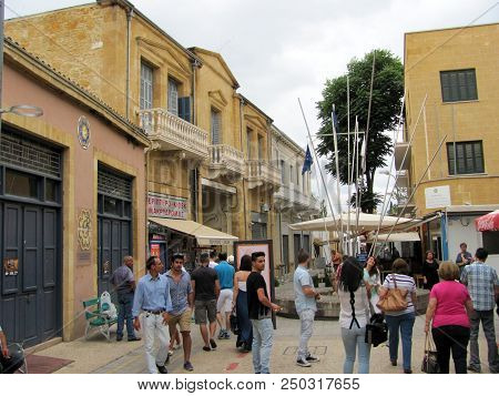 Nicosia, Cyprus - Jun 7, 2014: View To Ledra Street Crossing Point Monument