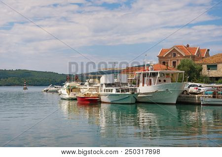 Mediterranean Landscape. Montenegro, Tivat City, Bay Of Kotor, View Of Marina Kalimanj