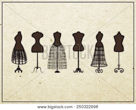 Set Of Fashion Dress Forms  - Halftone  Vintage   Poster
