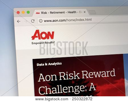 Amsterdam, The Netherlands - July 21, 2018: Website Of Aon, A Global Services Firm That Provides Ris