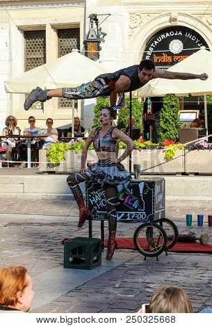 Cracow, Poland - July 5, 2018: Performance Of The Happy Hour Show Performed By Duo Looky From Israel