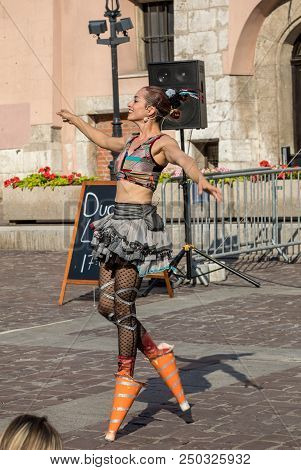 Cracow, Poland - July 5, 2018: Performance Of The Happy Hour Show Performed By Duo Looky From Israel