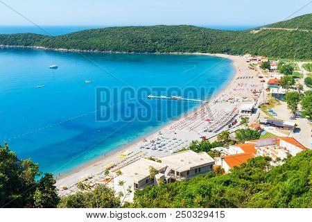 View From Above On Adriatic Sea Coastline And Jaz Beach At Montenegro, Nature Landscape, Vacations T