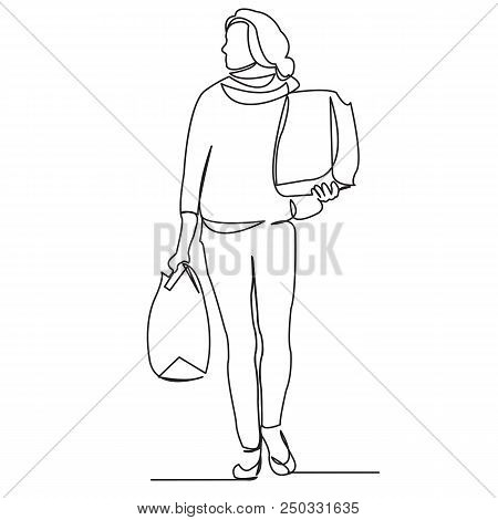 Continuous Single Drawn One Line Traditional Girls Shop Hand-drawn Picture Silhouette. Line Art. Gir