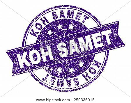 Koh Samet Stamp Seal Watermark With Grunge Texture. Designed With Ribbon And Circles. Violet Vector 