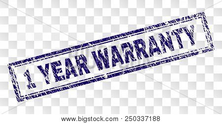 1 Year Warranty Stamp Seal Print With Rubber Print Style And Double Framed Rectangle Shape. Stamp Is