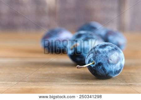 Plum Fresh Plum Harvest Autumn Harvest Blue Plums Fresh Plums On A Wooden Background Copy Space