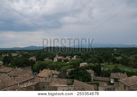 Grignan, France - July 16, 2018: Photography Showing A The Village Of Grignan And Its Surrounding Ar