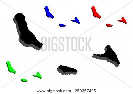 3d Map Of Comoros (union Of The Comoros) - Black, Red, Blue And Green - Vector Illustration
