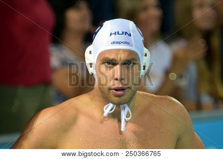 Budapest, Hungary - Jul 25, 2017. Erdelyi Balazs (9) Hungarian Waterpolo Player. Fina Waterpolo Worl