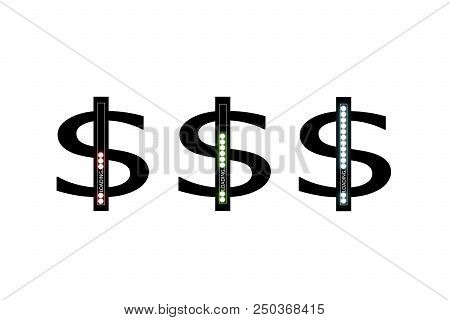 Flat Design. Business Concept. Vector Illustration. Dollar Progress Loading Bar With Lighting. Flat 