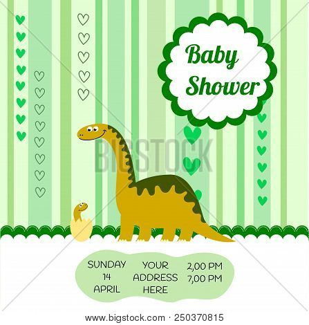 Cute Card Template Of A Baby Shower Invitation With A Dinosaur