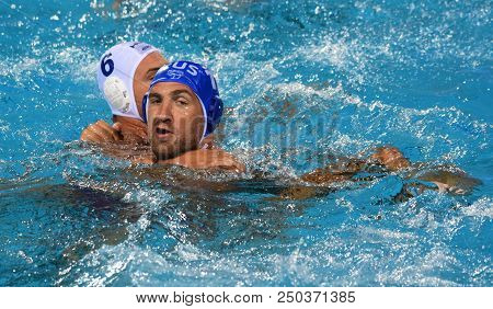 Budapest, Hungary - Jul 25, 2017. Lisunov Sergey (11) Russian Waterpolo Player, Captain Of The Team.