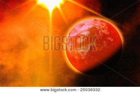 Immagine composita di un pianeta alieno ravvicinato