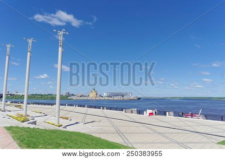 Nizhny Novgorod, Russia. - June 15.2018. The Newly Built Nizhnevolzhskaya Embankment On The Banks Of