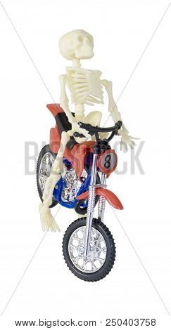 Skeleton Riding Motorcycle Three Quarter View - Path Included