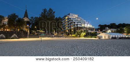 Jurmala, Latvia - July 21, 2018: Night At Sandy Beach Of Jurmala - Famous Tourist Resort And Recreat