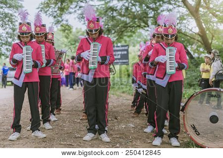Kanchanaburi Thailand - July 18 :   Thai School Marching Band On