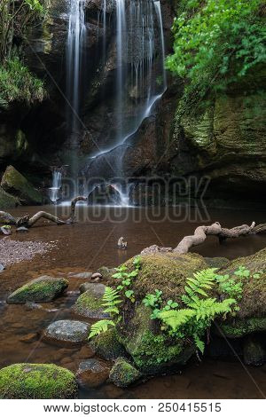 Stunning Waterfall Landscape At Roughting Linn In Northumberland National Park In England