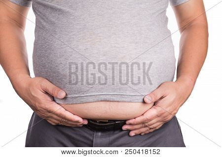 Close-up Of Man On T-shirt With Protruded Big Belly