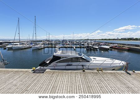 Sopot, Poland - June 6, 2018: Wooden Sopot Pier In Sunny Day, Port For Boats.  It Is The Longest Woo