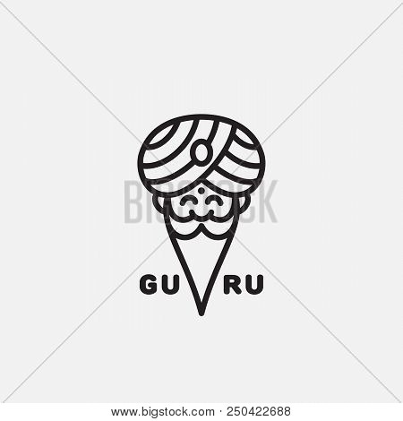 Guru Logo Template Design In Outline Style. Vector Illustration.