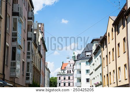 Row Of Houses In Schwabing, Old Building And New Building 
Next To Each Other