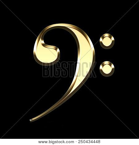 Golden Bass Clef Illustration On Black Background - Musical Symbol - 3d Render