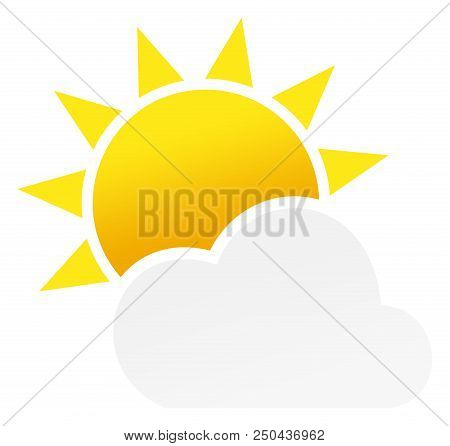 Sun Or Sunshine With Spiky Rays And A Cloud As Vector On A White Isolated Background In Different Ye