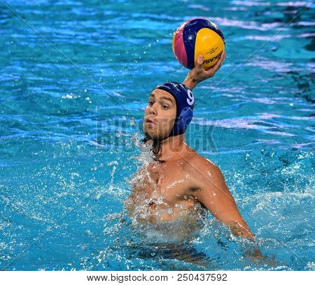 Budapest, Hungary - Jul 27, 2017. Erdelyi Balazs (9) Hungarian Waterpolo Player In The Semifinal. Fi