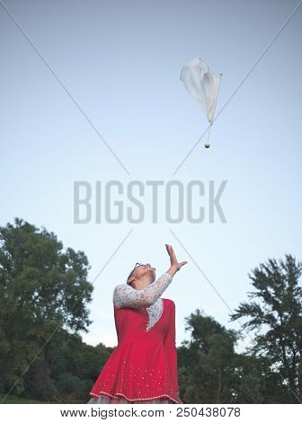 Teen Majorette Girl With White Flag