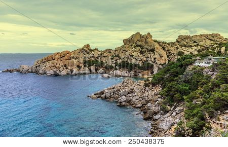 Rock Spiaggia Di Cala Spinosa Capo Testa Restaurant Steep Coast Mediterranean Sea