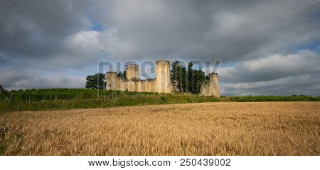 Chateau De Budos And Wheat Field In Summer , Bordeaux, Gironde