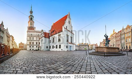 Panorama Of Old Market Square (stary Rynek) In Poznan With Historic Building Of Weigh House (waga Mi