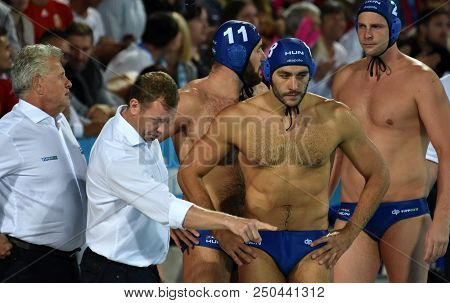 Budapest, Hungary - Jul 27, 2017. Gerendas Gyorgy, Marcz Tamas Head Coach With Gor-nagy Miklos (8), 