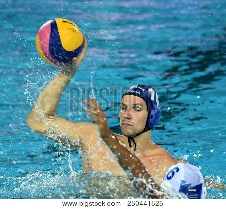 Budapest, Hungary - Jul 27, 2017.  Varga Denes (10) Hungarian Waterpolo Player In The Semifinal. Fin