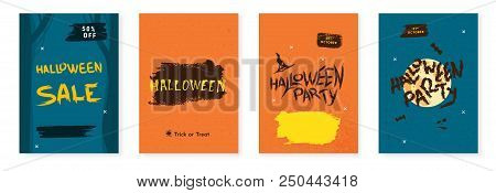Set Of Halloween Posters. Template For Holiday Sale And Party Flyers Design. Vector Illustration.
