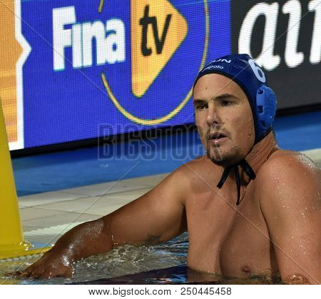 Budapest, Hungary - Jul 27, 2017. Hosnyanszky Norbert (6) Hungarian Waterpolo Player In The Semifina