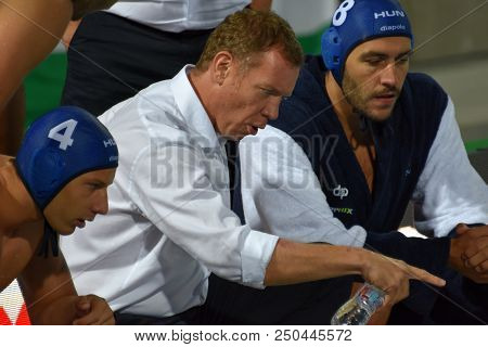 Budapest, Hungary - Jul 27, 2017. Marcz Tamas Head Coach With His Players (zalanki Gergo 4, Gor-nagy