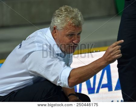 Budapest, Hungary - Jul 27, 2017. Gerendas Gyorgy Coach Of Hungary Men Waterpolo Team In The Semifin