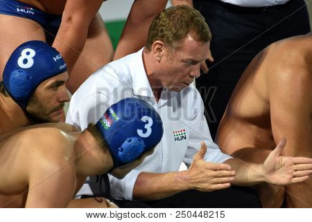 Budapest, Hungary - Jul 27, 2017. Marcz Tamas Head Coach With His Players (manhercz Krisztian 3, Gor